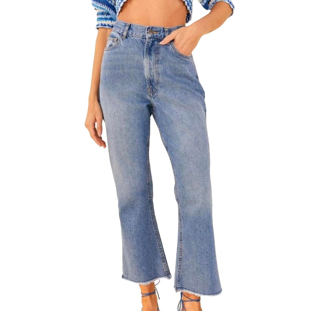 Farm Rio Denim Pants Jeans Flare Leg Fringe Hem Cotton Preppy Casual 24